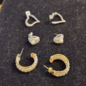 Silvertone and Goldtone Earrings Set X3